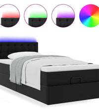 Ottoman-Bett mit Matratzen & LEDs Schwarz 90x200 cm Kunstleder