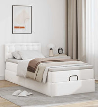 Ottoman-Bett mit Matratzen & LEDs Reinweiß 90x200 cm Kunstleder