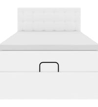 Ottoman-Bett mit Matratzen & LEDs Reinweiß 90x200 cm Kunstleder