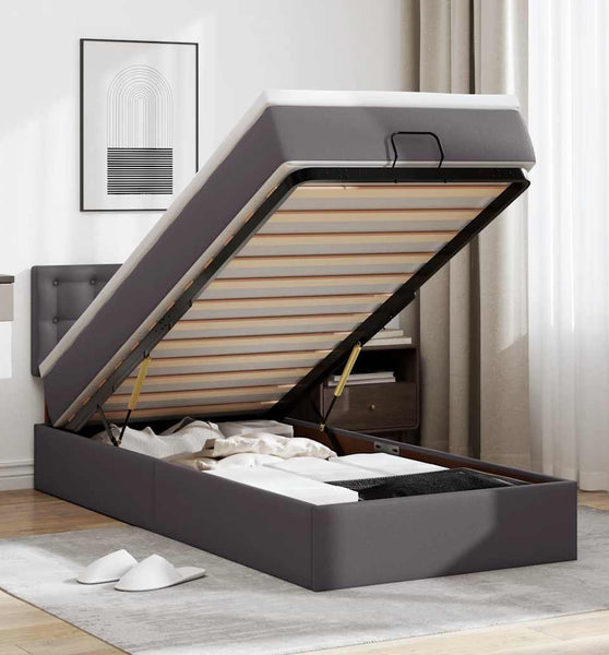 Ottoman-Bett mit Matratzen & LEDs Grau 90x200 cm Kunstleder