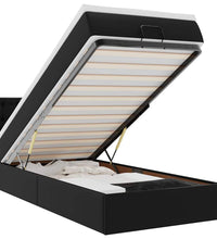 Ottoman-Bett mit Matratzen & LEDs Schwarz 100x200 cm Kunstleder