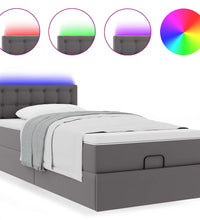Ottoman-Bett mit Matratzen & LEDs Grau 100x200 cm Kunstleder