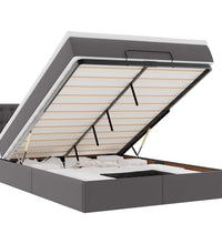 Ottoman-Bett mit Matratzen & LEDs Grau 140x200 cm Kunstleder