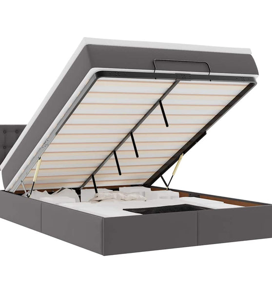 Ottoman-Bett mit Matratzen & LEDs Grau 140x200 cm Kunstleder