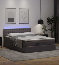 Ottoman-Bett mit Matratzen & LEDs Grau 140x200 cm Kunstleder