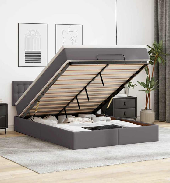 Ottoman-Bett mit Matratzen & LEDs Grau 140x200 cm Kunstleder