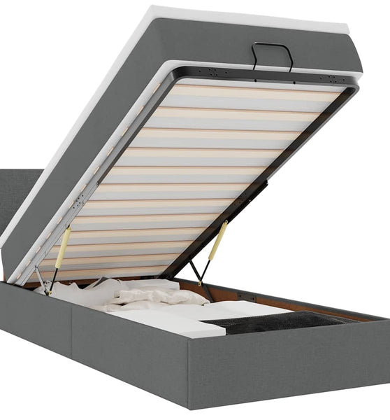 Ottomane Bett mit Matratze & LEDs Dunkelgrau 80x200 cm Stoff