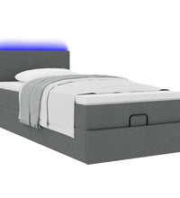 Ottomane Bett mit Matratze & LEDs Dunkelgrau 80x200 cm Stoff