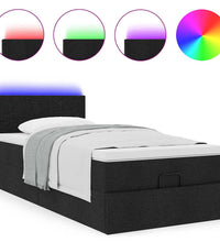 Ottomane Bett mit Matratze & LEDs Schwarz 80x200 cm Stoff