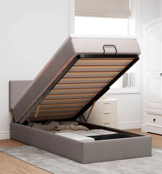 Ottoman-Bett mit Matratze & LEDs Taupe 80x200 cm Stoff