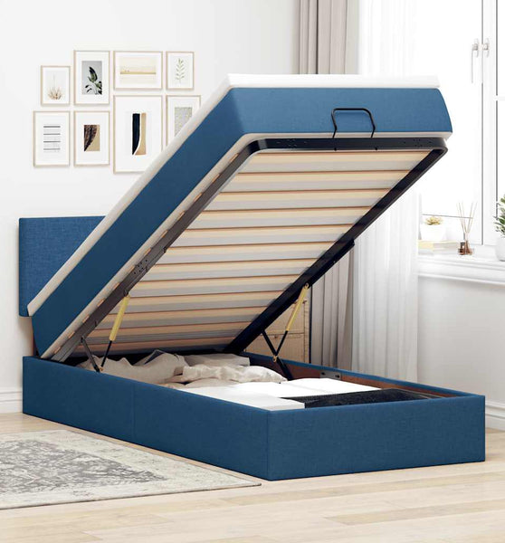 Ottoman-Bett mit Matratze & LEDs Blau 80x200 cm Stoff