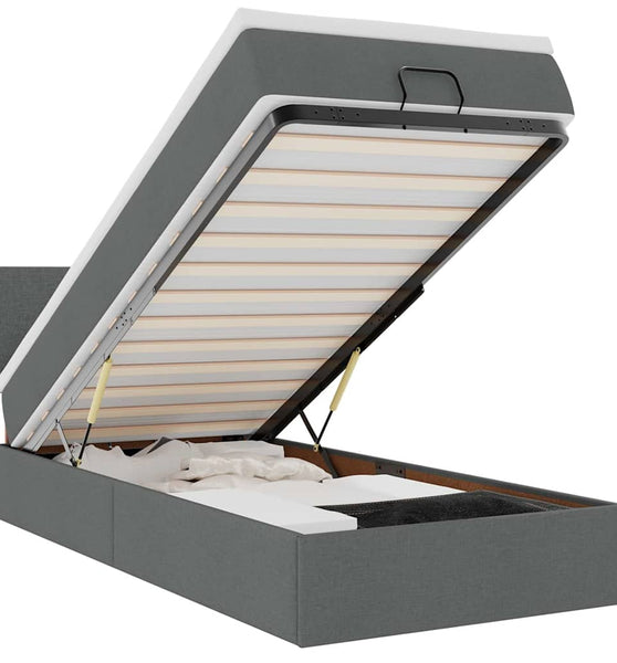 Ottoman-Bett mit Matratze & LEDs Dunkelgrau 90x190 cm Stoff