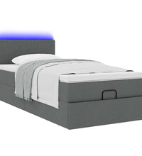 Ottoman-Bett mit Matratze & LEDs Dunkelgrau 90x190 cm Stoff