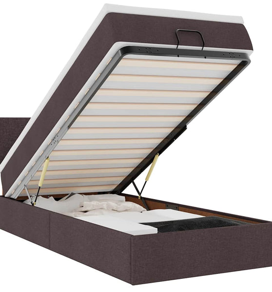 Ottoman-Bett mit Matratze & LEDs Dunkelbraun 90x190 cm Stoff