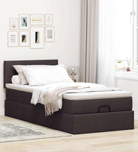 Ottoman-Bett mit Matratze & LEDs Dunkelbraun 90x190 cm Stoff