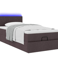 Ottoman-Bett mit Matratze & LEDs Dunkelbraun 90x190 cm Stoff