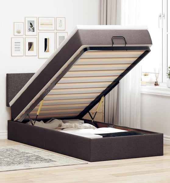 Ottoman-Bett mit Matratze & LEDs Dunkelbraun 90x190 cm Stoff