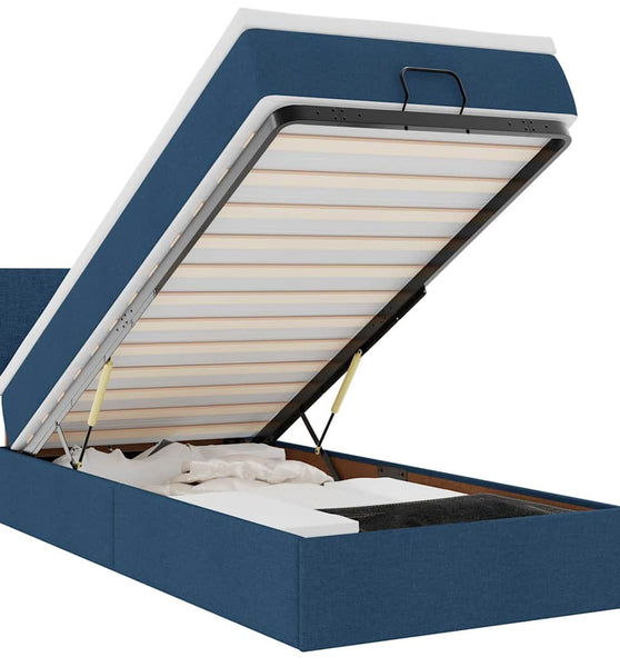 Ottoman-Bett mit Matratze & LEDs Blau 90x190 cm Stoff
