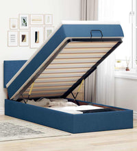 Ottoman-Bett mit Matratze & LEDs Blau 90x190 cm Stoff