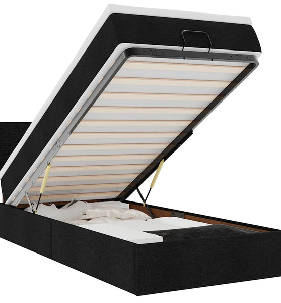 Ottoman-Bett mit Matratze & LEDs Schwarz 90x200 cm Stoff