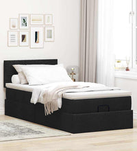 Ottoman-Bett mit Matratze & LEDs Schwarz 90x200 cm Stoff