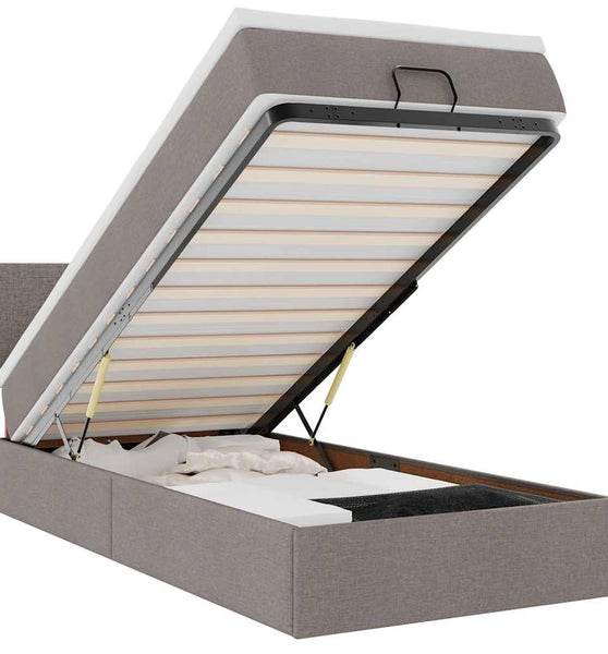 Ottomane Bett mit Matratze & LEDs Taupe 90x200 cm Stoff