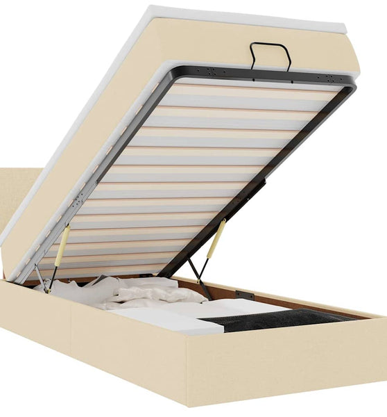 Ottomane Bett mit Matratze & LEDs Creme 90x200 cm Stoff
