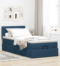 Ottomane Bett mit Matratze & LEDs Blau 90x200 cm Stoff