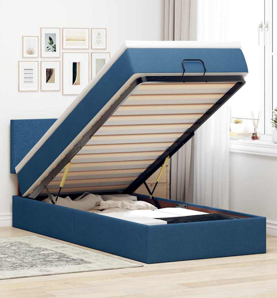 Ottomane Bett mit Matratze & LEDs Blau 90x200 cm Stoff
