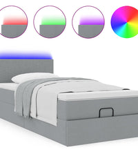 Ottoman-Bett mit Matratze & LEDs Hellgrau 100x200 cm Stoff