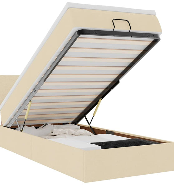 Ottoman-Bett mit Matratze & LEDs Creme 100x200 cm Stoff
