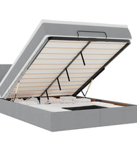 Ottoman-Bett mit Matratze & LEDs Hellgrau 140x200 cm Stoff