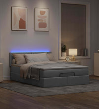 Ottoman-Bett mit Matratze & LEDs Hellgrau 140x200 cm Stoff