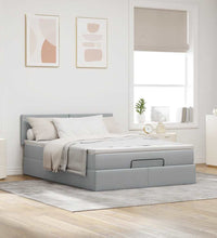 Ottoman-Bett mit Matratze & LEDs Hellgrau 140x200 cm Stoff