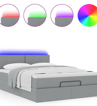 Ottoman-Bett mit Matratze & LEDs Hellgrau 140x200 cm Stoff