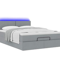 Ottoman-Bett mit Matratze & LEDs Hellgrau 140x200 cm Stoff