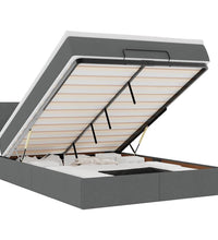 Ottomane Bett mit Matratze & LEDs Dunkelgrau 140x200 cm Stoff