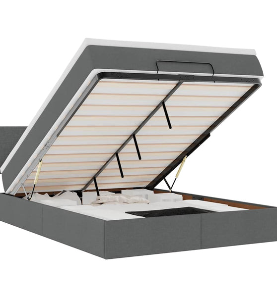 Ottomane Bett mit Matratze & LEDs Dunkelgrau 140x200 cm Stoff