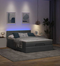 Ottomane Bett mit Matratze & LEDs Dunkelgrau 140x200 cm Stoff
