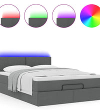 Ottomane Bett mit Matratze & LEDs Dunkelgrau 140x200 cm Stoff