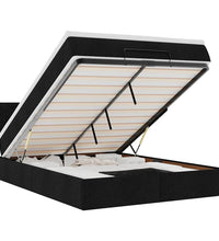 Ottomane Bett mit Matratze & LEDs Schwarz 140x200 cm Stoff