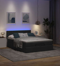 Ottomane Bett mit Matratze & LEDs Schwarz 140x200 cm Stoff