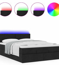 Ottomane Bett mit Matratze & LEDs Schwarz 140x200 cm Stoff