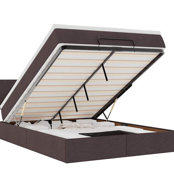 Ottoman-Bett mit Matratze & LEDs Dunkelbraun 140x200 cm Stoff