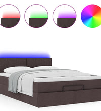 Ottoman-Bett mit Matratze & LEDs Dunkelbraun 140x200 cm Stoff