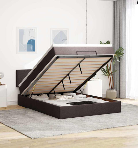 Ottoman-Bett mit Matratze & LEDs Dunkelbraun 140x200 cm Stoff