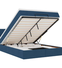 Ottoman-Bett mit Matratze & LEDs Blau 140x200 cm Stoff