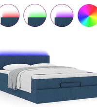 Ottoman-Bett mit Matratze & LEDs Blau 140x200 cm Stoff