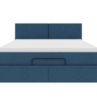 Ottoman-Bett mit Matratze & LEDs Blau 140x200 cm Stoff