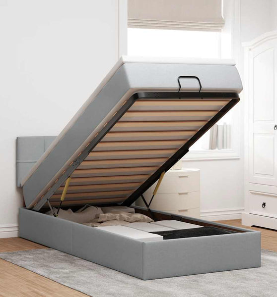 Ottomane Bett mit Matratze & LEDs Hellgrau 80x200 cm Stoff